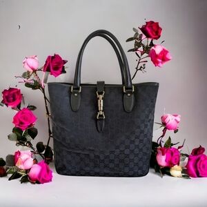 Gucci GG Black Jackie Canvas Piston Shoulder Bag